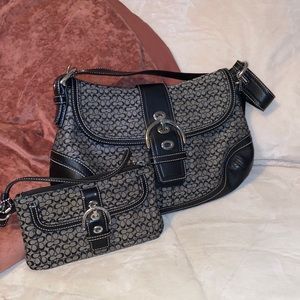 Coach Soho Signature Jacquard Flap Purse Shoulder Handbag F10926 With wristlet